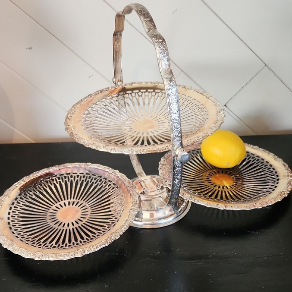 Other - Vintage Queen Anne 3 Tier Folding Silver Plated Server Tray